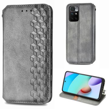 Leather case with a stylish rhombus imprint for Xiaomi Redmi Note 10S / Redmi Note 10 - Grey