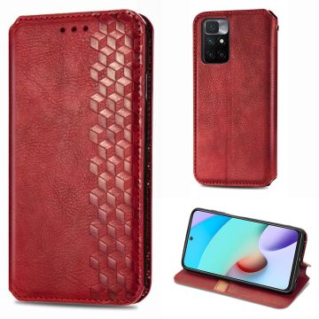 Leather case with a stylish rhombus imprint for Xiaomi Redmi Note 10S / Redmi Note 10 - Red