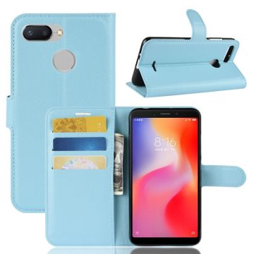 Xiaomi Redmi 6 litchi skin leather flip case - Baby Blue