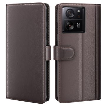 Genuine leather case with credit card slots for Xiaomi 13T - Brown