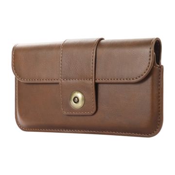 Crazy Horse leather waist pouch for 5.5-6.7 inch phones - Brown