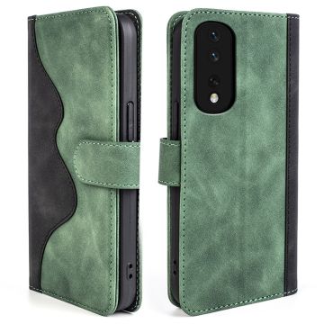 Two-color leather flip case for Honor 80 Pro - Green