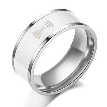 Smart editable stainless steel NFC ring - White / 6#