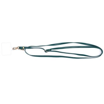 Universal crossbody leather neck strap with transparent pad - Dark Green