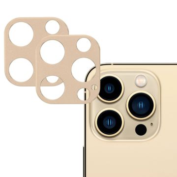 2Pcs iPhone 13 Pro Max / 13 Pro aluminum alloy + tempered glass camera lens protector - Gold