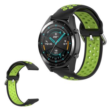 Dual-color silicone watchband for Samsung Watch / Huawei Watch - Black / Fluorescent Green