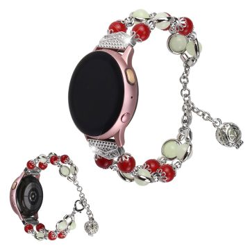 Luminous bead stainless steel watch band for Huawei and Samsung devices - Red / Silver