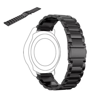 22mm Universal three bead stainless steel watch band - Black