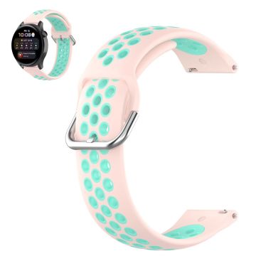 22mm Universal dual color silicone metal buckle watch strap - Light Pink / Teal