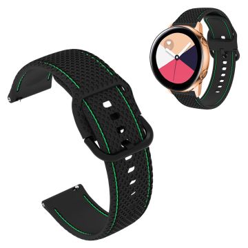 20mm Universal color stitching line silicone watch strap - Black / Green