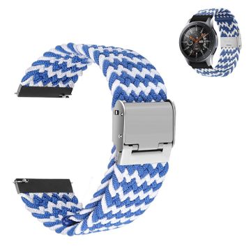 22mm Universal elastic nylon watch strap - Blue / White Band