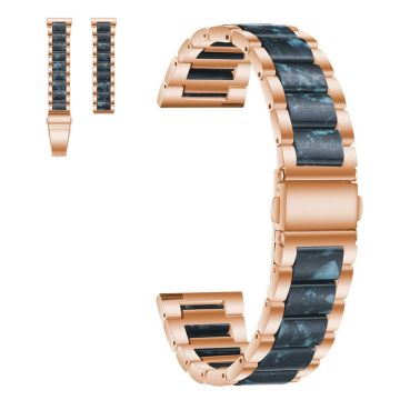 20mm Universal stylish three bead resin stainless steel watch strap - Rose Gold / Ink Wash