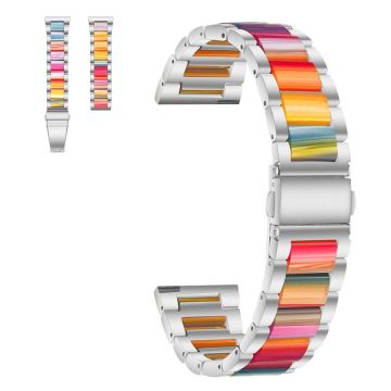 20mm Universal stylish three bead resin stainless steel watch strap - Silver / Rainbow