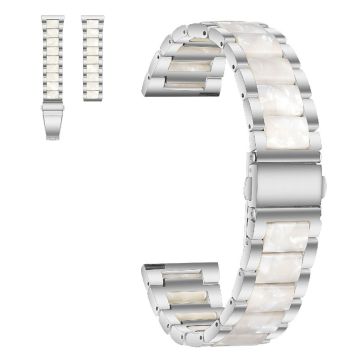 20mm Universal stylish three bead resin stainless steel watch strap - Silver / Pearl White