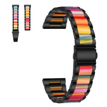 20mm Universal stylish three bead resin stainless steel watch strap - Black / Rainbow