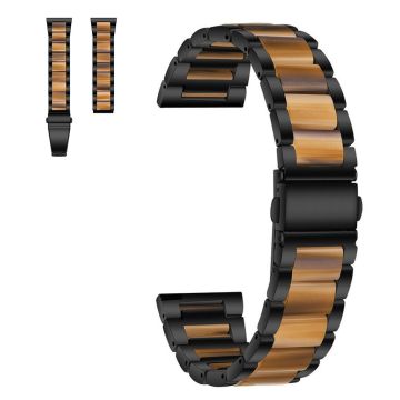 20mm Universal stylish three bead resin stainless steel watch strap - Black / Honey