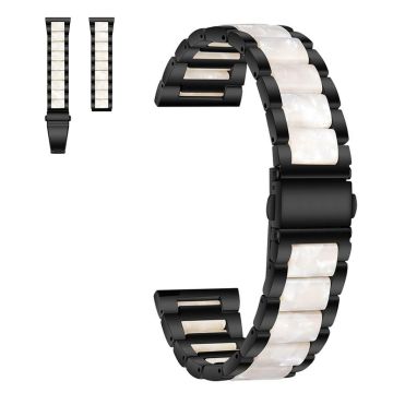 20mm Universal stylish three bead resin stainless steel watch strap - Black / Pearl White