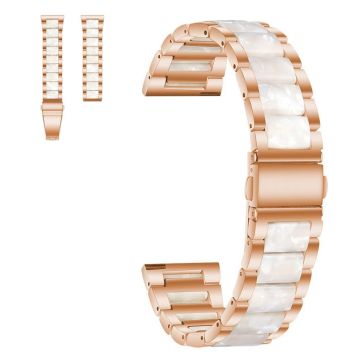 20mm Universal stylish three bead resin stainless steel watch strap - Rose Gold / Pearl White