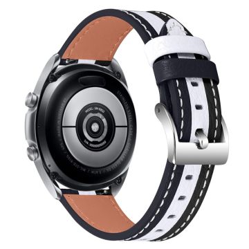 20mm Universal color splicing genuine leather watch strap - Black / White