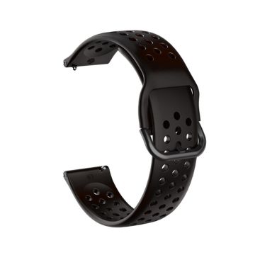 22mm Universal round hole style silicone watch strap - Black / Black Buckle