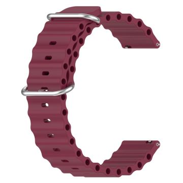 20mm Universal wave design silicone watch strap - Wine Red