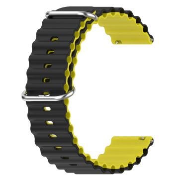 22mm Universal wavy style silicone watch strap - Black / Yellow