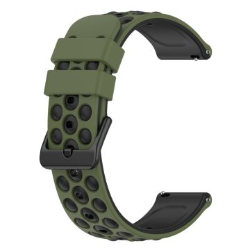 20mm Universal double color and holes design silicone watch strap - Army Green / Black