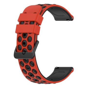 20mm Universal double color and holes design silicone watch strap - Red / Black