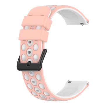 20mm Universal double color and holes design silicone watch strap - Pink / White