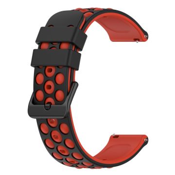 20mm Universal double color and holes design silicone watch strap - Black / Red