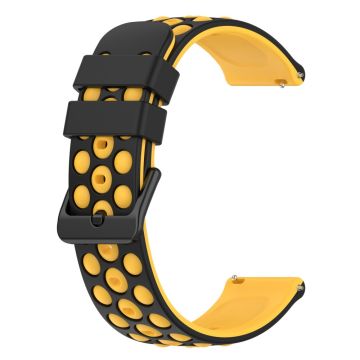 20mm Universal double color and holes design silicone watch strap - Black / Yellow