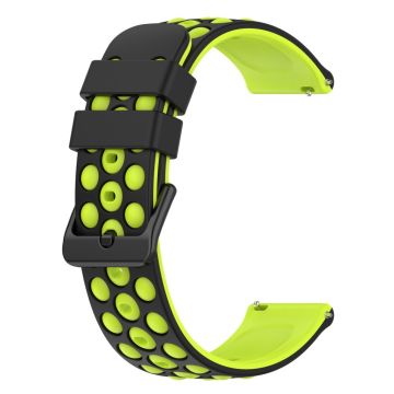 20mm Universal double color and holes design silicone watch strap - Black / Green