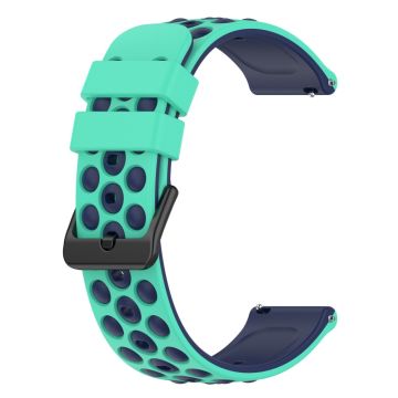 20mm Universal double color and holes design silicone watch strap - Teal / Midnight Blue