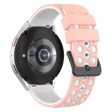 20mm Universal double color and holes design silicone watch strap - Pink / White