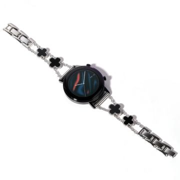 20mm Universal aluminum alloy clover adorned strap - Silver / Black