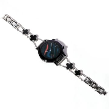 22mm Universal aluminum alloy clover adorned strap - Silver / Black