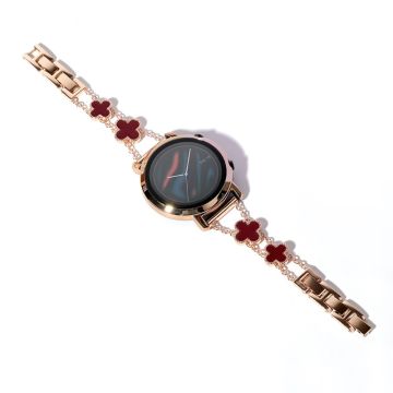 22mm Universal aluminum alloy clover adorned strap - Rose Gold / Wine Red