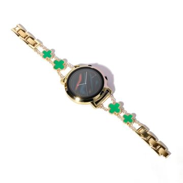 22mm Universal aluminum alloy clover adorned strap - Gold / Green