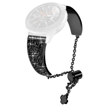 22mm Universal glitter décor metal strap - Black / Black Rhinestone