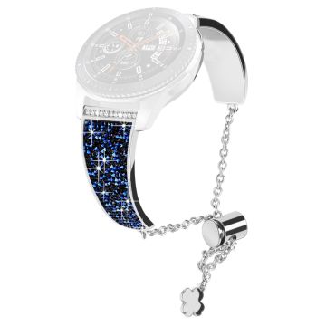 22mm Universal glitter décor metal strap - Silver / Blue Rhinestone