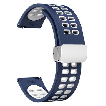 20mm Universal dual color silicone strap with silver buckle - Midnight Blue / White