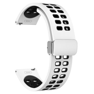 20mm Universal dual color silicone strap with silver buckle - White / Black