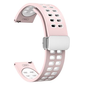 20mm Universal dual color silicone strap with silver buckle - Pink / White