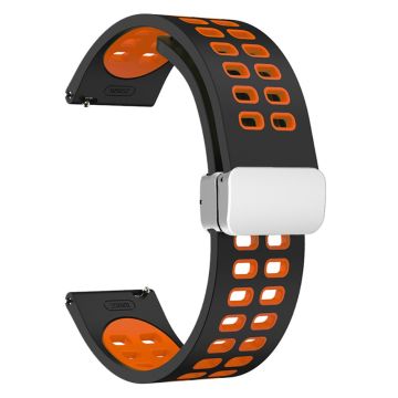 20mm Universal dual color silicone strap with silver buckle - Black / Orange