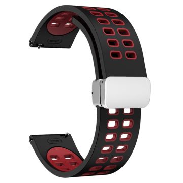 20mm Universal dual color silicone strap with silver buckle - Black / Red