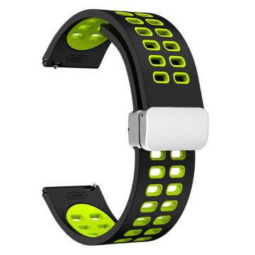 22mm Universal dual color silicone strap with silver buckle - Black / Fluorescent Green