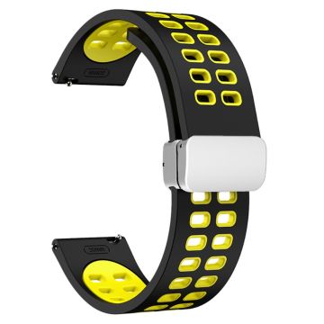 22mm Universal dual color silicone strap with silver buckle - Black / Yellow