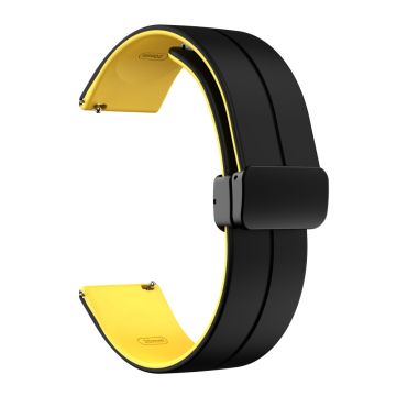 22mm Universal dual color silicone strap with black buckle - Black / Yellow