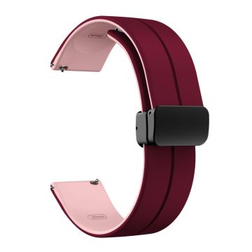 22mm Universal dual color silicone strap with black buckle - Wine Red / Pink