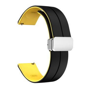 22mm Universal dual color silicone strap with silver buckle - Black / Yellow